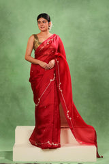 Bridal Red Organza Silk Saree with Gota Patti and Hand Embroidery