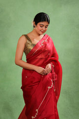 Bridal Red Organza Silk Saree with Gota Patti and Hand Embroidery