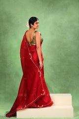 Bridal Red Organza Silk Saree with Gota Patti and Hand Embroidery