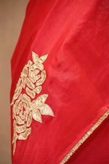 Red Organza Silk Saree with Gota Patti Floral Work