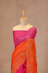 Orange Pink Shaded Organza Silk Saree with Aari & Pichwai Work