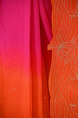 Orange Pink Shaded Organza Silk Saree with Aari & Pichwai Work