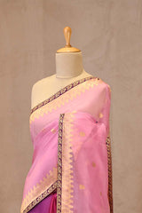 Baby Pink and Magenta Shaded Banarasi Organza Silk Saree