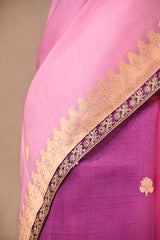 Baby Pink and Magenta Shaded Banarasi Organza Silk Saree