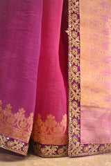 Baby Pink and Magenta Shaded Banarasi Organza Silk Saree