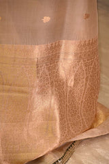 Beige and Caramel Brown Shaded Banarasi Organza Silk Saree