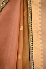 Beige and Caramel Brown Shaded Banarasi Organza Silk Saree