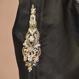 Black Organza Silk Saree with Silver Zari Stripes & Tassel Pallu