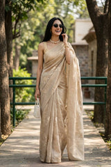 Grey Organza Silk Saree with Floral Applique Work