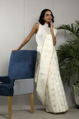 Cotton saree, Banarasi Cotton Saree, white Saree, cotton Banarasi saree, formal wear, office wear saree