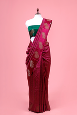 Maroon Handwoven Raw Silk Saree By Chinaya Banaras