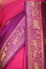 Purple Banarasi Raw Silk Saree with Pichwai Cow Designs