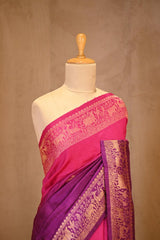 Purple Banarasi Raw Silk Saree with Pichwai Cow Designs