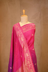 Purple Banarasi Raw Silk Saree with Pichwai Cow Designs