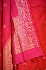 Red Banarasi Raw Silk Saree with Pichwai Cow Designs