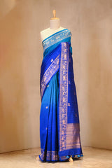 Blue saree, raw silk saree, wedding saree, bridal saree, party wear saree, Wedding Saree