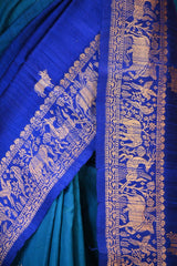 Blue Banarasi Raw Silk Saree with Pichwai Cow Designs