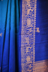 Blue Banarasi Raw Silk Saree with Pichwai Cow Designs