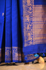Blue Banarasi Raw Silk Saree with Pichwai Cow Designs
