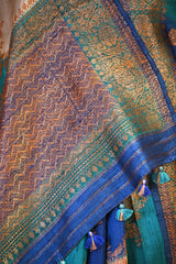 Blue Banarasi Rangkat Raw Silk Saree with Floral Leheriya Design