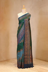 Green Banarasi Rangkat Raw Silk Saree with Floral Leheriya Design