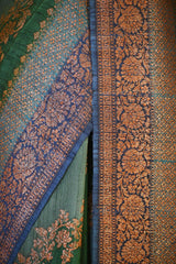 Green Banarasi Rangkat Raw Silk Saree with Floral Leheriya Design