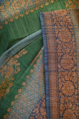Green Banarasi Rangkat Raw Silk Saree with Floral Leheriya Design