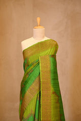 Green Rangkat Banarasi Raw Silk Saree with Floral Design