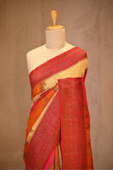 Red Rangkat Banarasi Raw Silk Saree with Floral Design