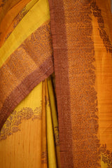 Yellow Rangkat Banarasi Raw Silk Saree with Floral Design