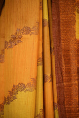 Yellow Rangkat Banarasi Raw Silk Saree with Floral Design