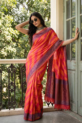 Orange Raw Silk Saree with Rangkat Pattern