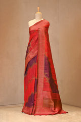 Red Raw Silk Saree with Antique Zari Leheriya