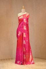 Pink Raw Silk Saree with Sona Rupa Aghanya Motifs