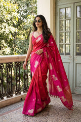 Pink Raw Silk Saree with Sona Rupa Aghanya Motifs
