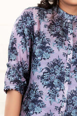 Lavender Grey Floral Printed Tussar Co-Ord Kurta Set - Chinaya Banaras