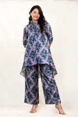 Lavender Grey Floral Printed Tussar Co Ord Kurta Set for Festivals/Wedding Wear