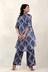 Lavender Grey Floral Printed Tussar Co-Ord Kurta Set - Chinaya Banaras