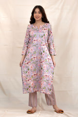 Lavender Kurti set, Floral Kurta set, pink kurti, kurti design
