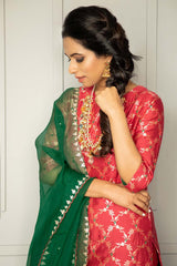 Pavitra Sagar In Rufous Red Handwoven Mulberry Silk Suit Set