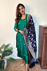 Sunitha Scharma In Peacock Green Handwoven Raw Silk Suit Set - Chinaya Banaras
