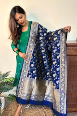 Sunitha Scharma In Peacock Green Handwoven Raw Silk Suit Set - Chinaya Banaras