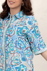 Aqua Floral Splash Modal Co-Ord Set - Chinaya Banaras