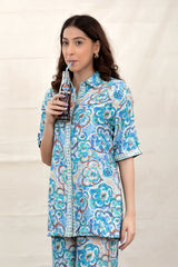 Aqua Floral Splash Modal Co-Ord Set - Chinaya Banaras
