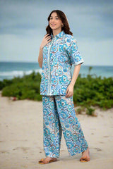 Blue Shirt Pant for Women, summer wear shirt, summer outfit, summer offer, blue co ord set