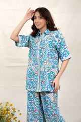 Aqua Floral Splash Modal Co-Ord Set - Chinaya Banaras