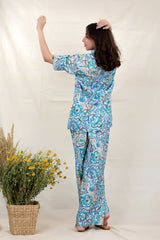 Aqua Floral Splash Modal Co-Ord Set - Chinaya Banaras