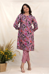 Women In Mauve Pink Printed Chanderi Silk Kurta Set At Chinaya Banaras