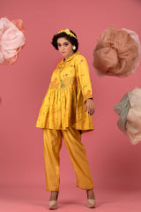 Deep Yellow Embellished Chiniya Silk Co-ord Set - Chinaya Banaras