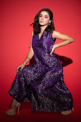 Purple Handwoven Banarasi Silk Dress - Chinaya Banaras